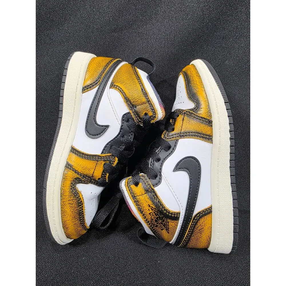 Nike Air Jordan 1 Mid SE Leather Wear Away Taxi Little Kids 11.5C